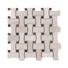 Cream Marfil + Spanish Dark Emperador Polished Bone Shape Basketweave Mosaic