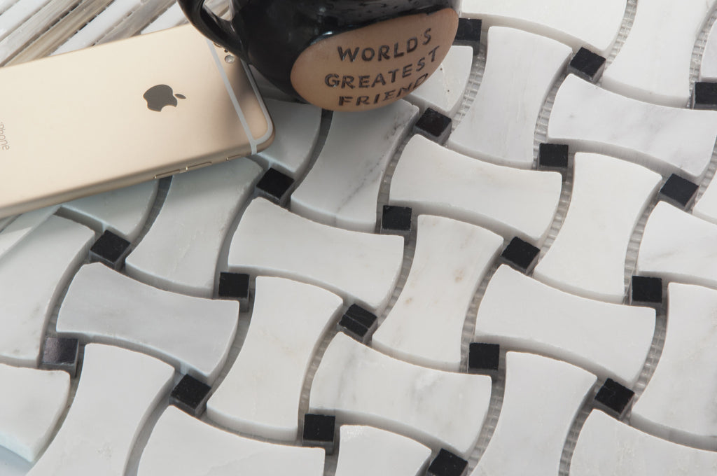 Oriental White + China Black Polished Basketweave Mosaic