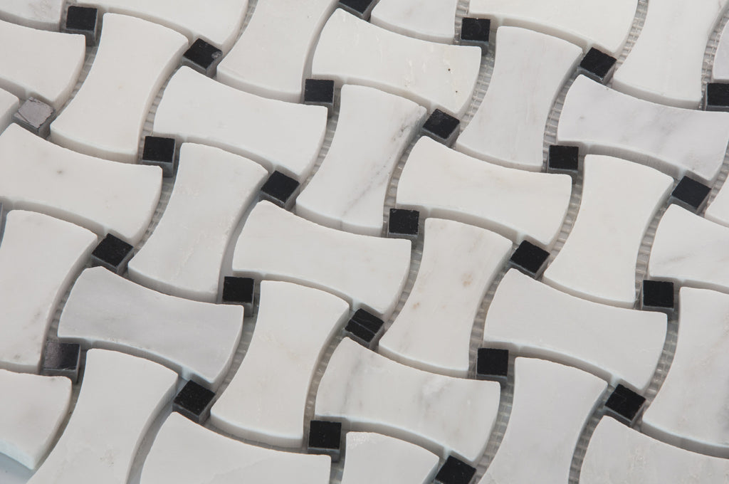 Oriental White + China Black Polished Basketweave Mosaic