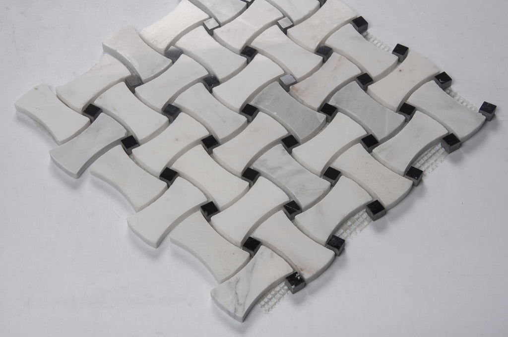 Oriental White + China Black Polished Basketweave Mosaic