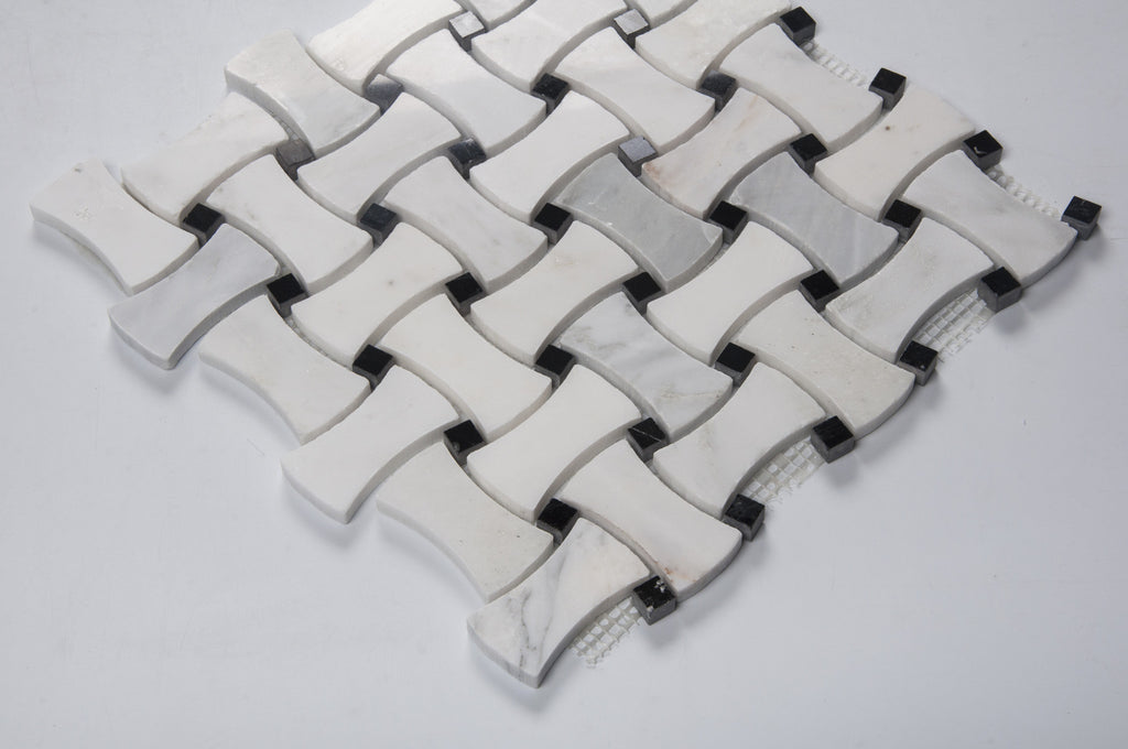 Oriental White + China Black Polished Basketweave Mosaic