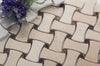 Cream Marfil + Spanish Dark Emperador Polished Bone Shape Basketweave Mosaic